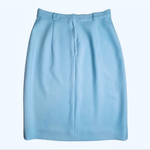 VINTAGE 70s 2-piece skirt SET baby blue matching skirtsuit minimalist workwear - Picture 7 of 10